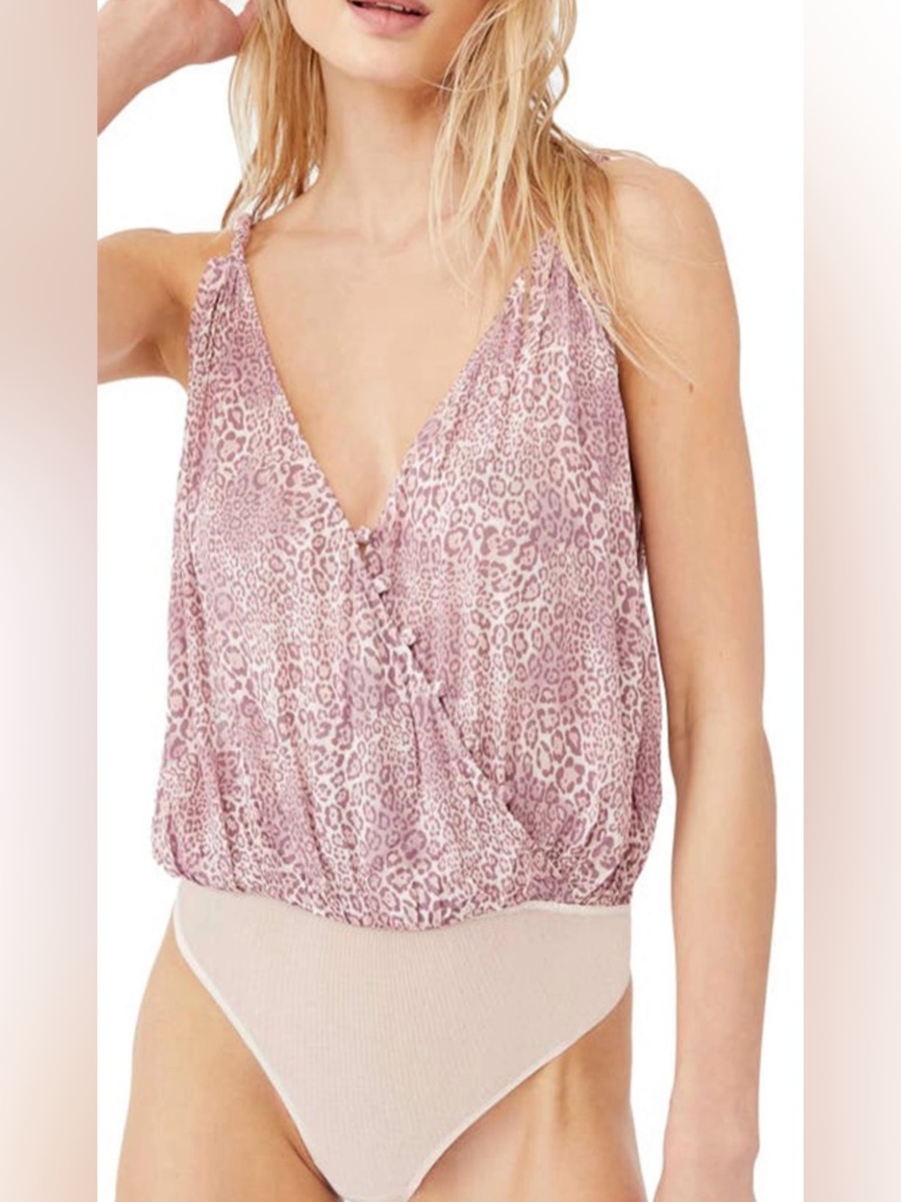 Free People Intimately Free Siren Song Bodysuit In Mauve Combo Leopard Print S